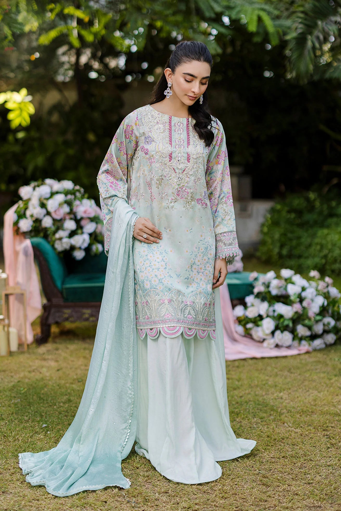 Green Silk Tunic Set