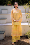 Yellow Embroidered Kurta Set (Khaddi Net)