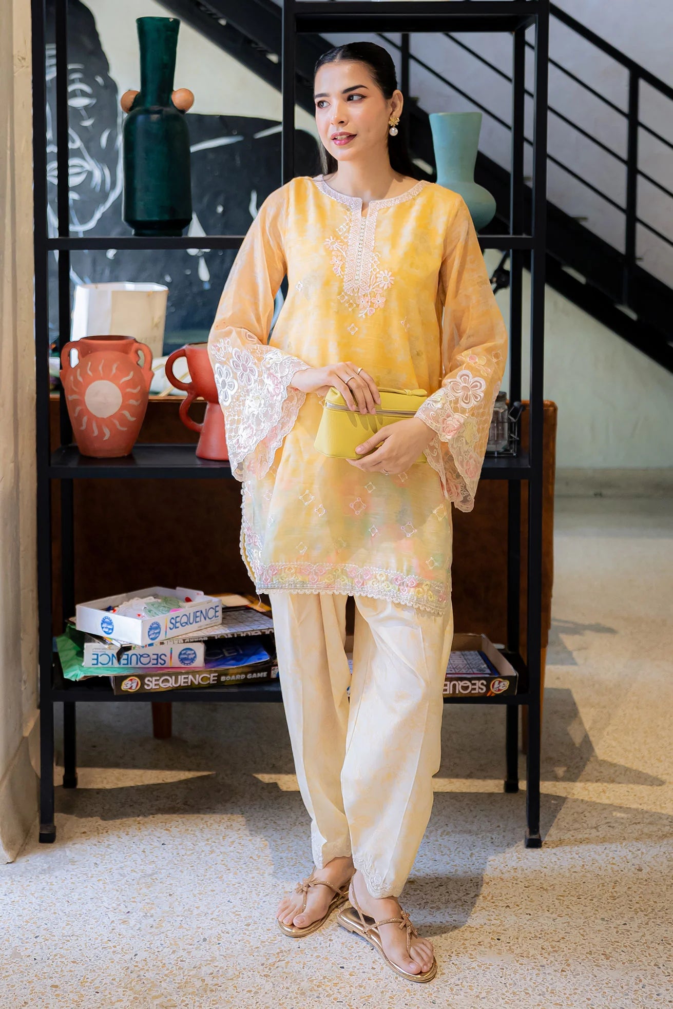 Yellow Embroidered Kurta Set (Munar)