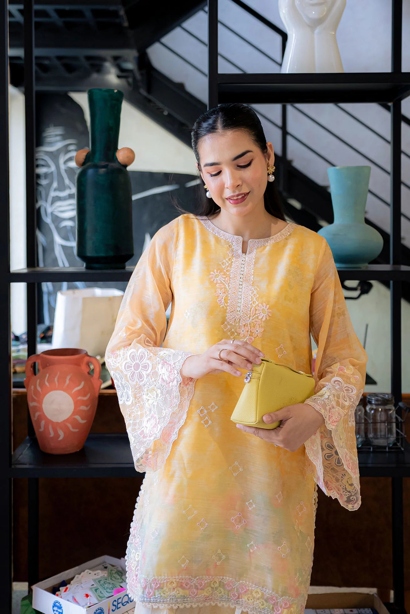 Yellow Embroidered Kurta Set (Munar)