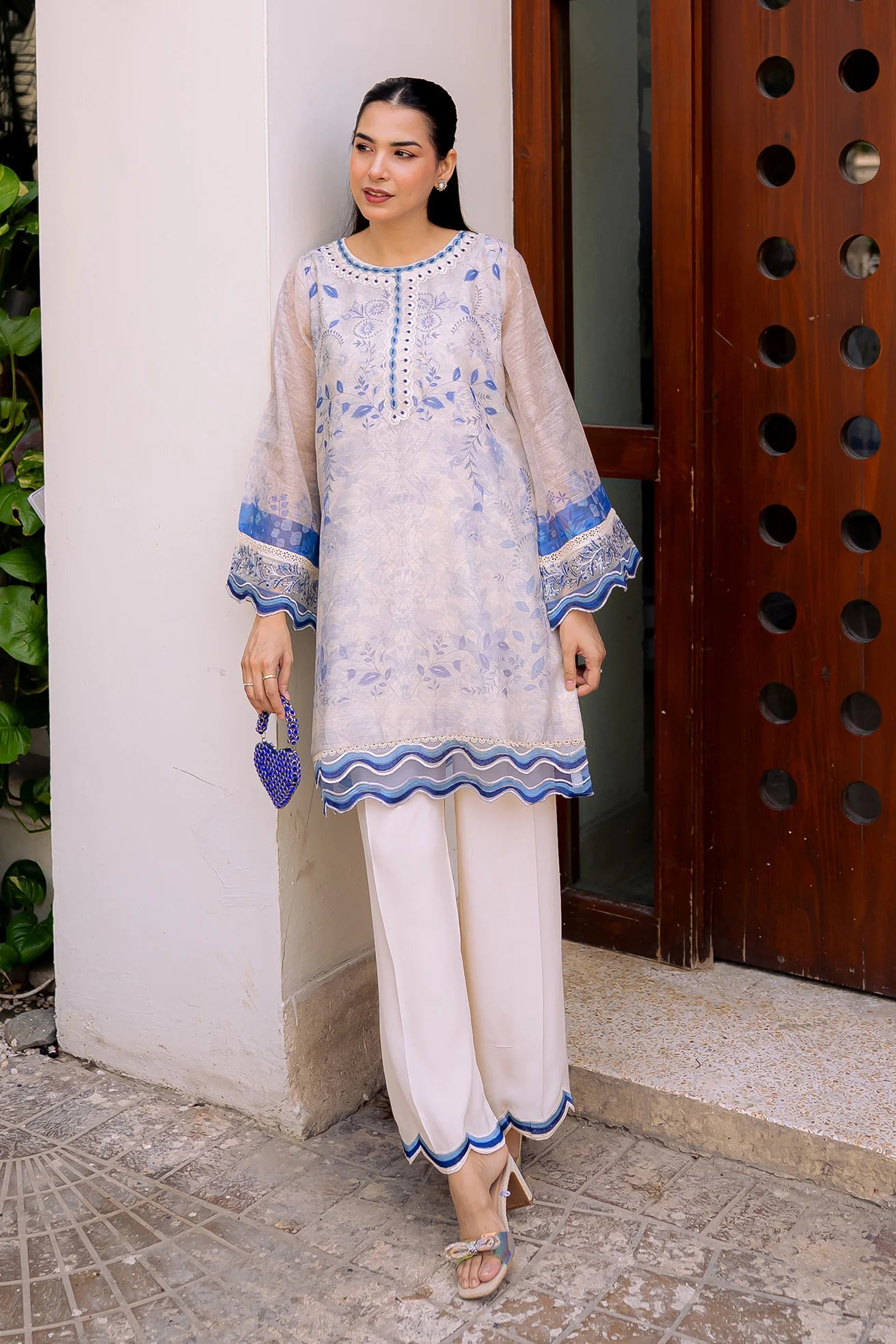 Off White Munar Silk Tunic Set