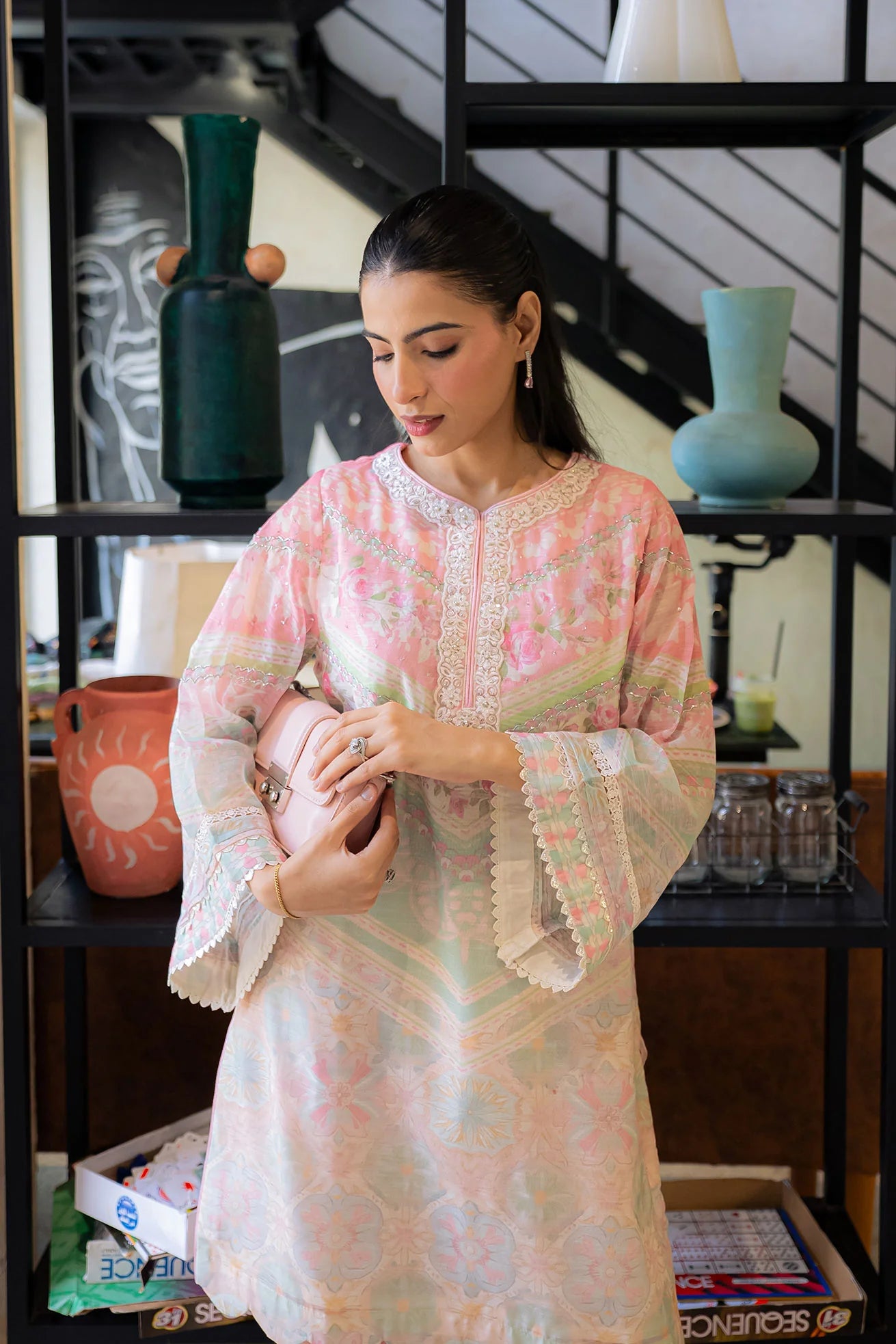 Light Pink Embroidered Kurta Set (Munar)