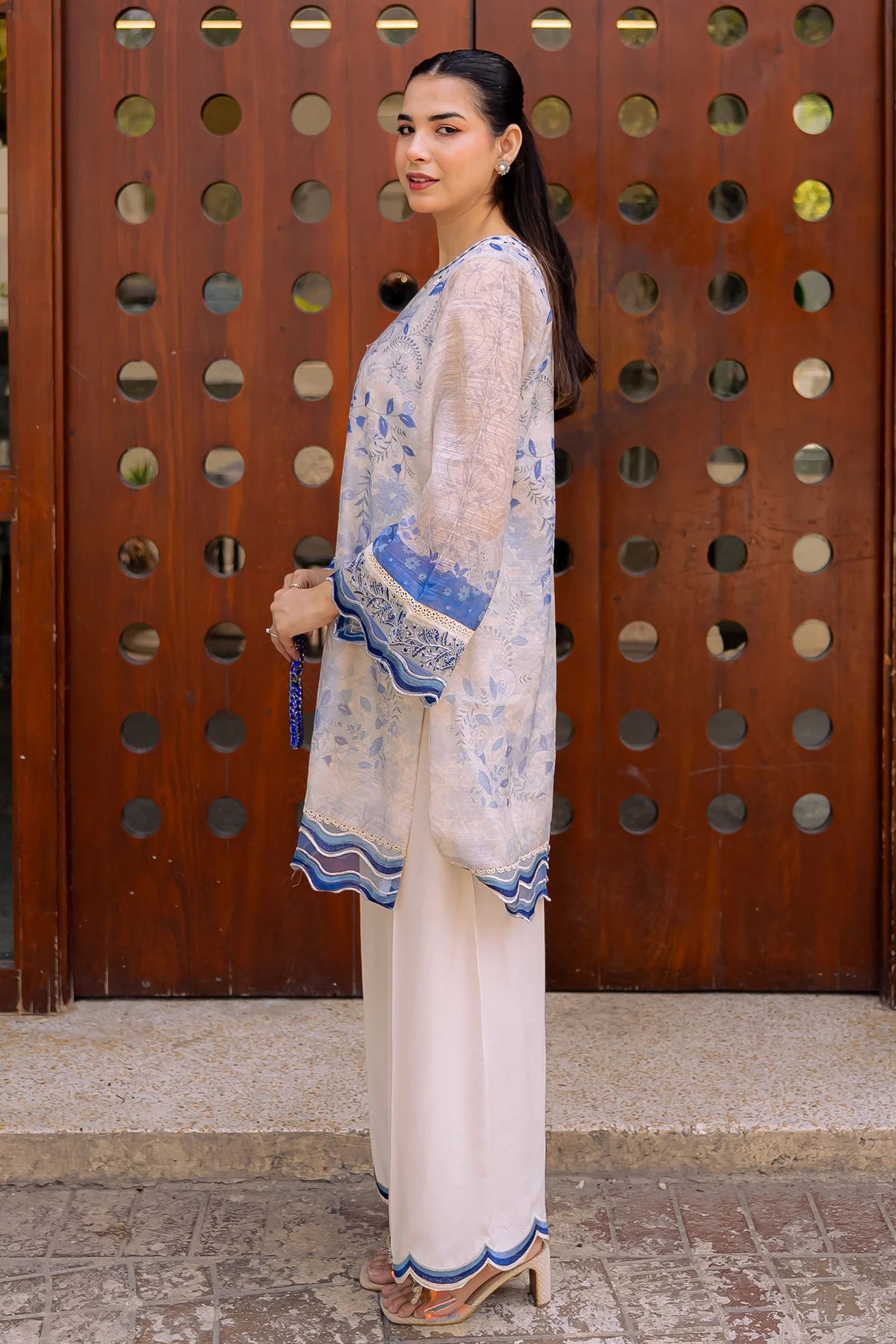 Off White Munar Silk Tunic Set