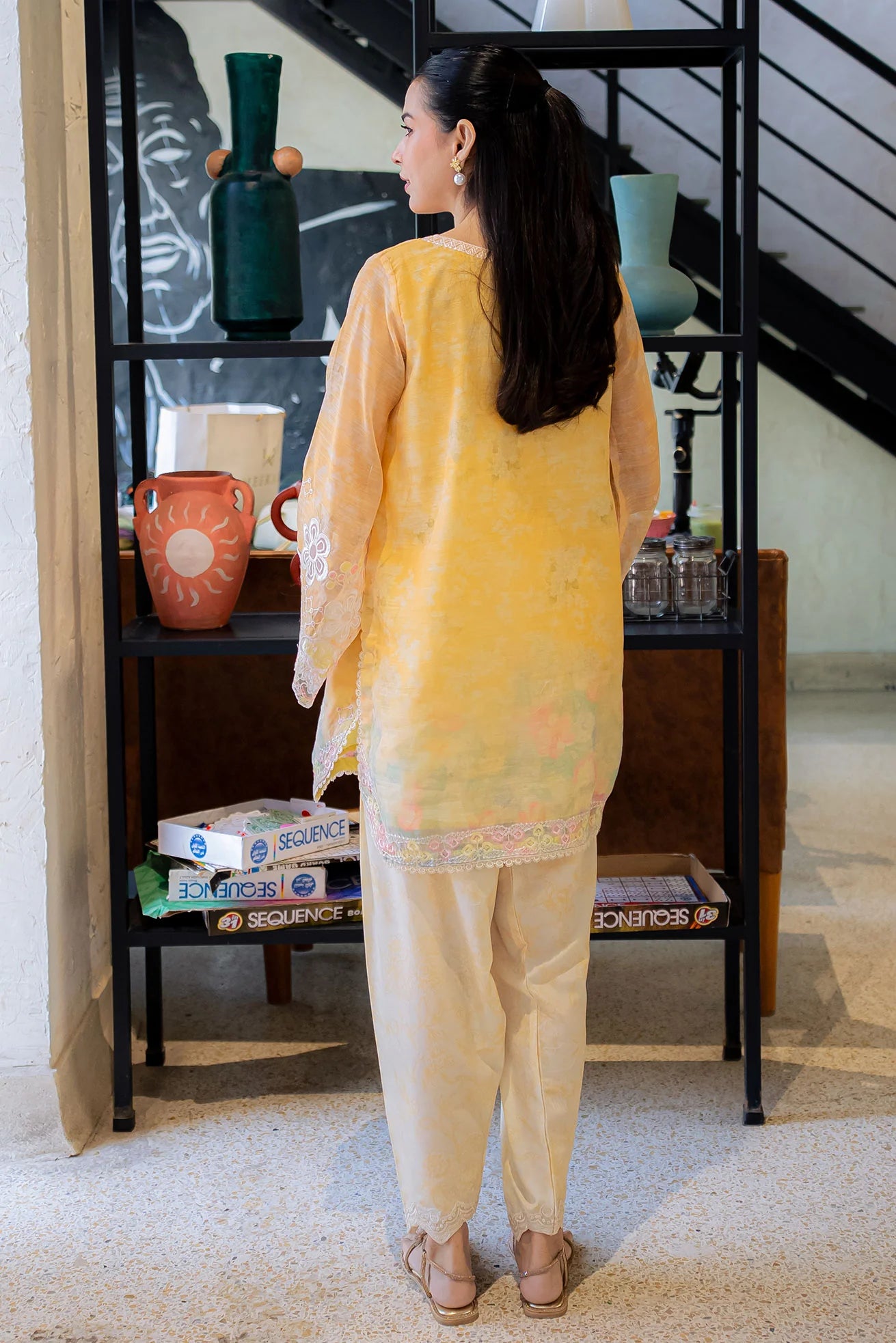 Yellow Embroidered Kurta Set (Munar)