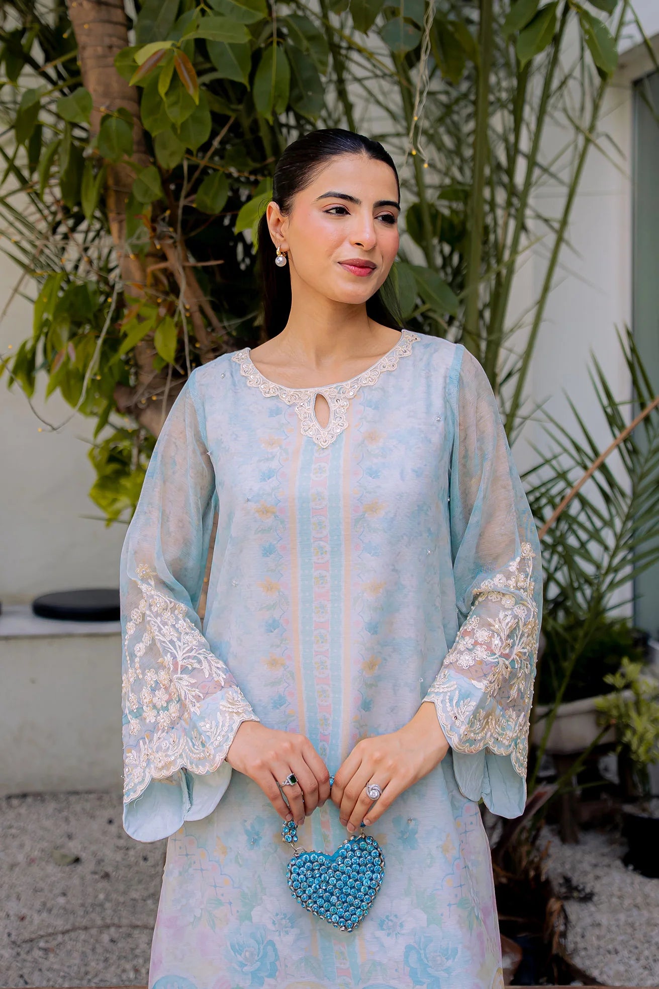 Sky Blue Embroidered Kurta Set (Khaddi Net)