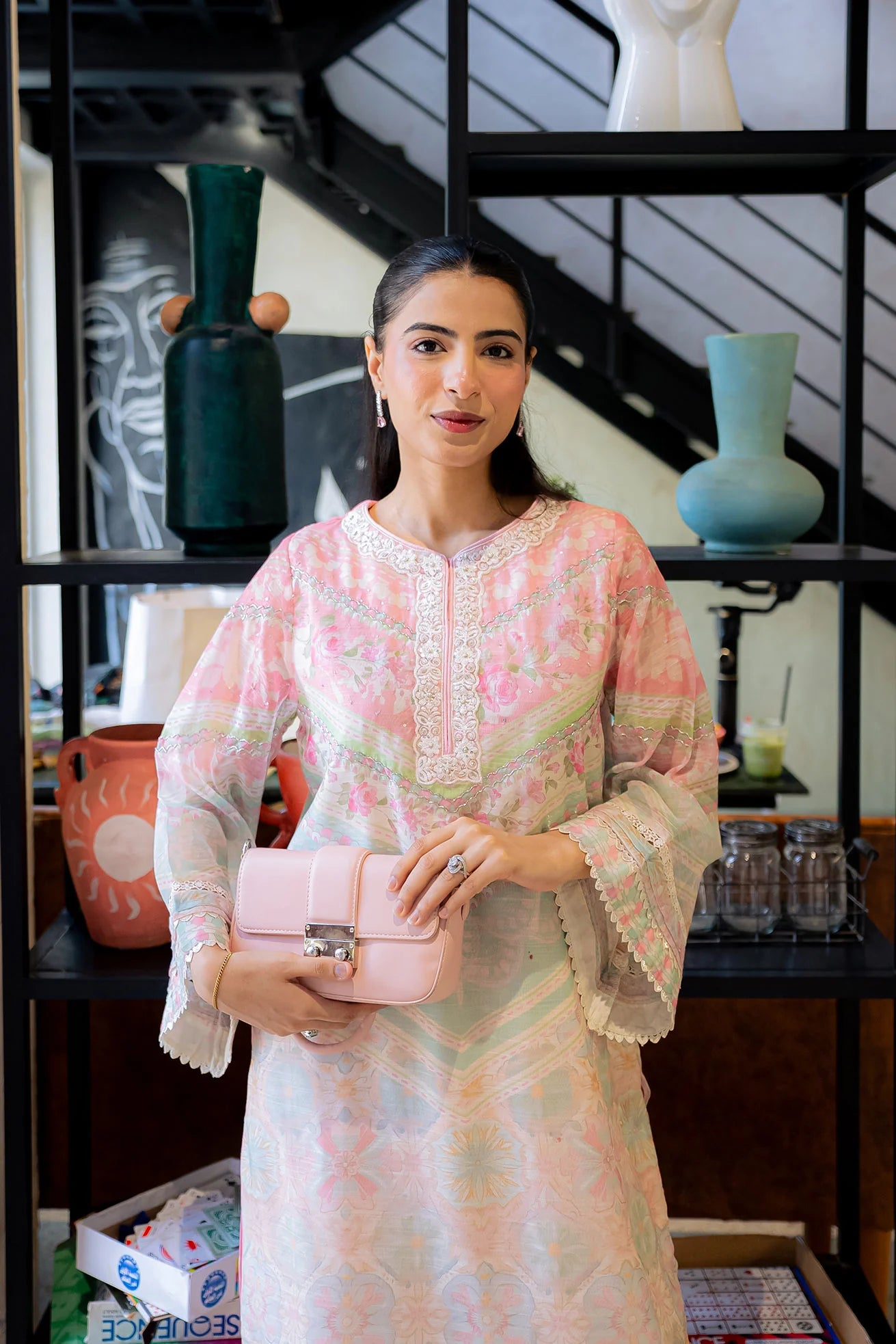 Light Pink Embroidered Kurta Set (Munar)