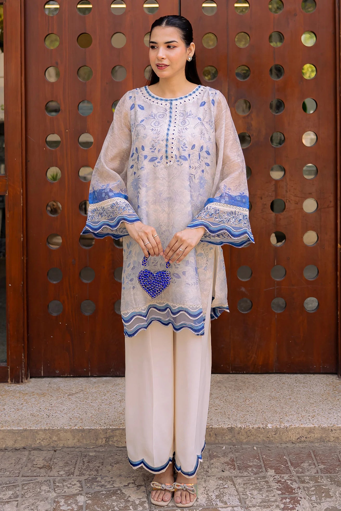 Off White Munar Silk Tunic Set