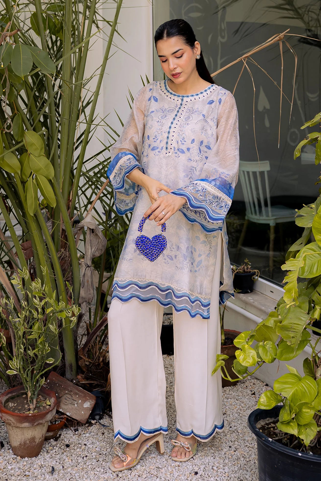 Off White Munar Silk Tunic Set