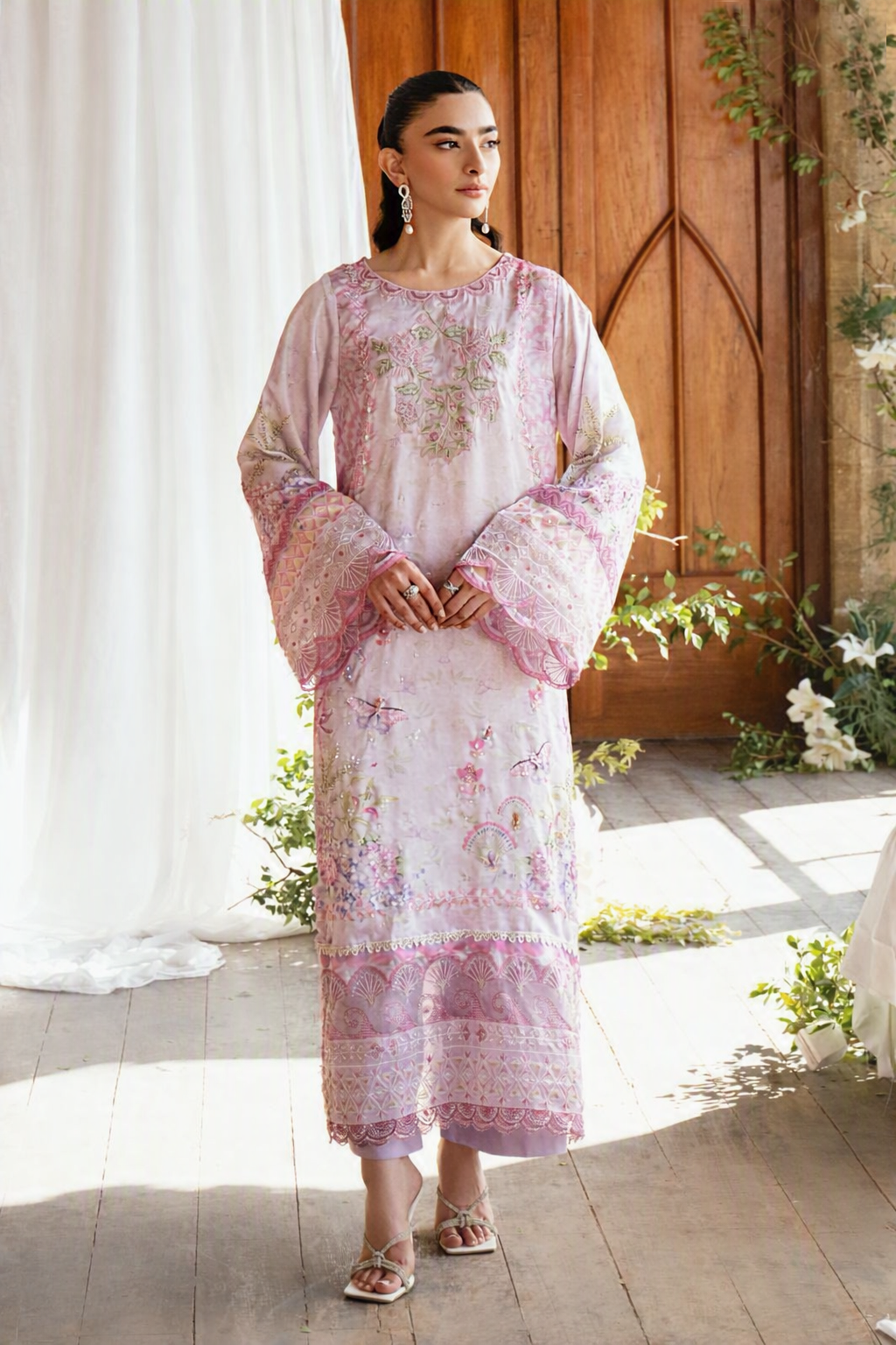 Embroidered Satin Silk Kurta Set