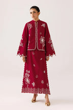 Red Self Jacquard 2-Piece Skirt Set