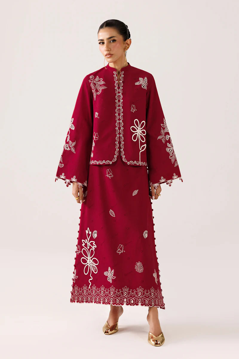 Red Self Jacquard 2-Piece Skirt Set