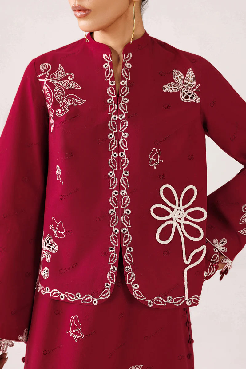 Red Self Jacquard 2-Piece Skirt Set