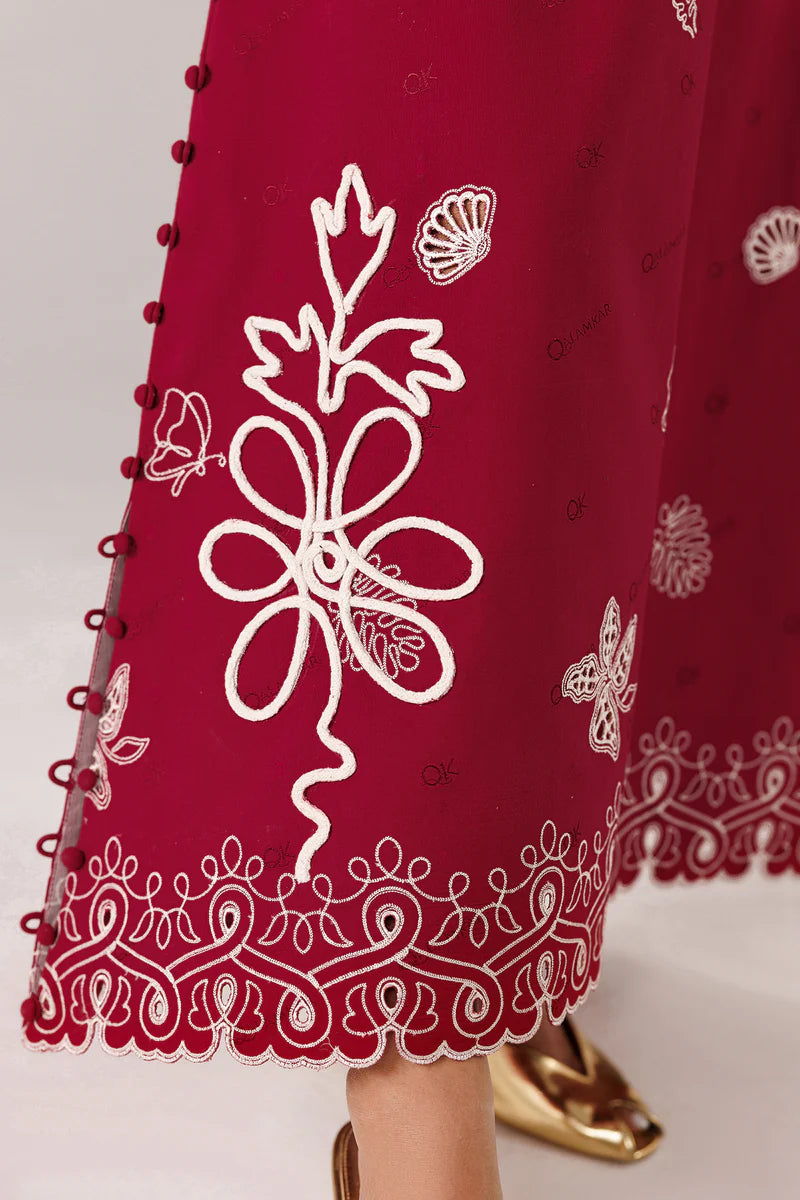 Red Self Jacquard 2-Piece Skirt Set