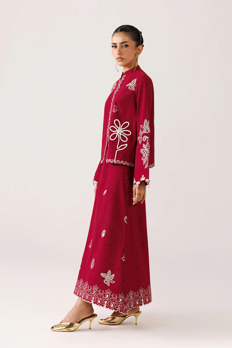 Red Self Jacquard 2-Piece Skirt Set
