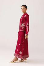 Red Self Jacquard 2-Piece Skirt Set