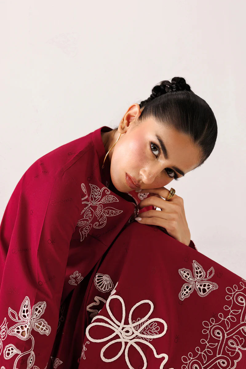 Red Self Jacquard 2-Piece Skirt Set