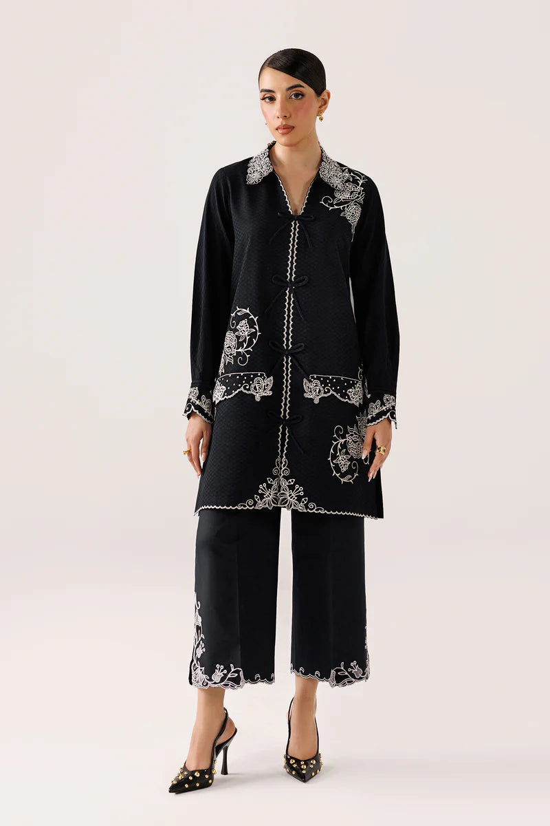 Black Self Jacquard 2-Piece Suit