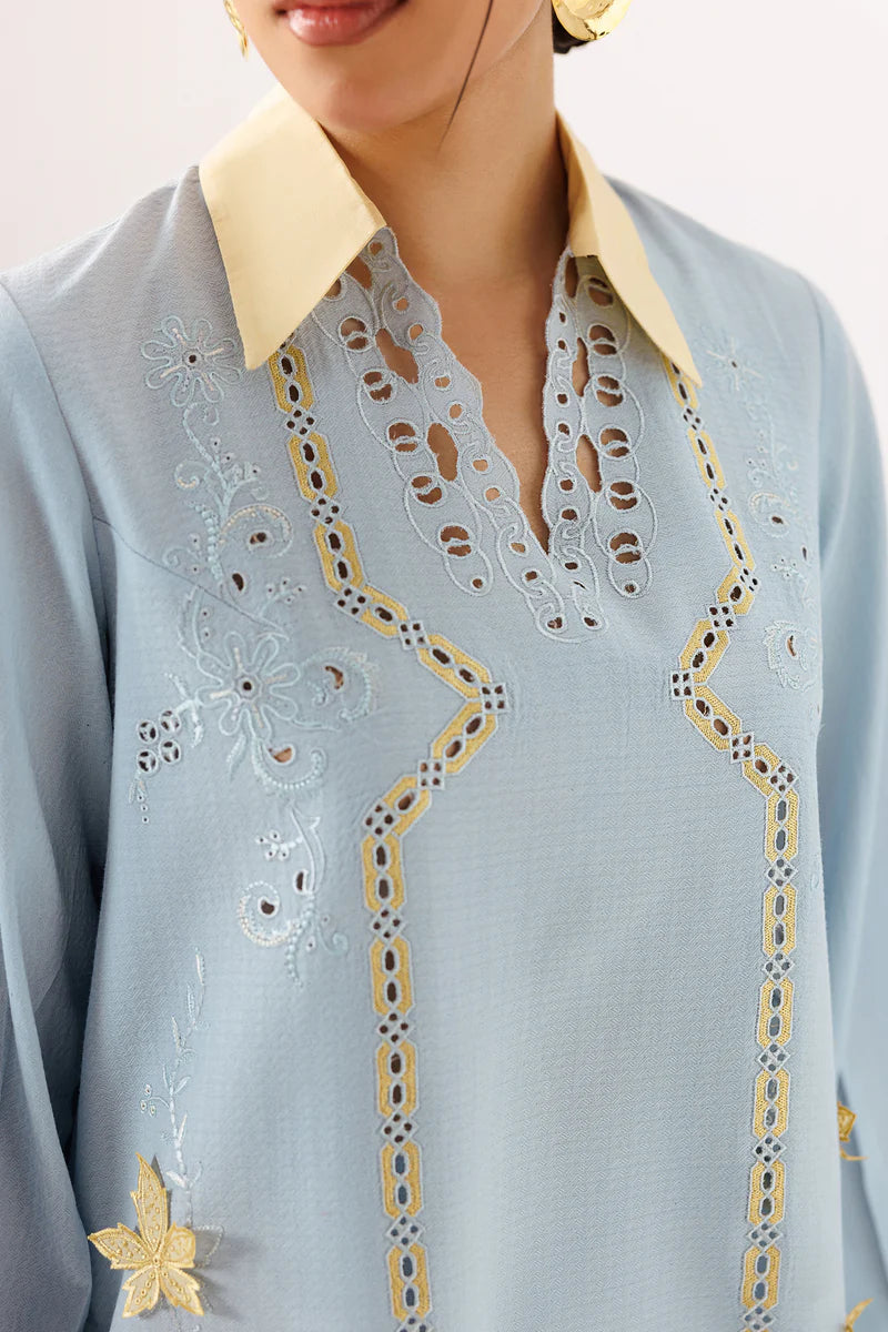 Powder Blue Self Jacquard 2-Piece Suit