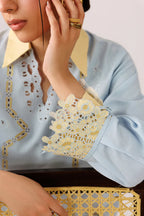 Powder Blue Self Jacquard 2-Piece Suit