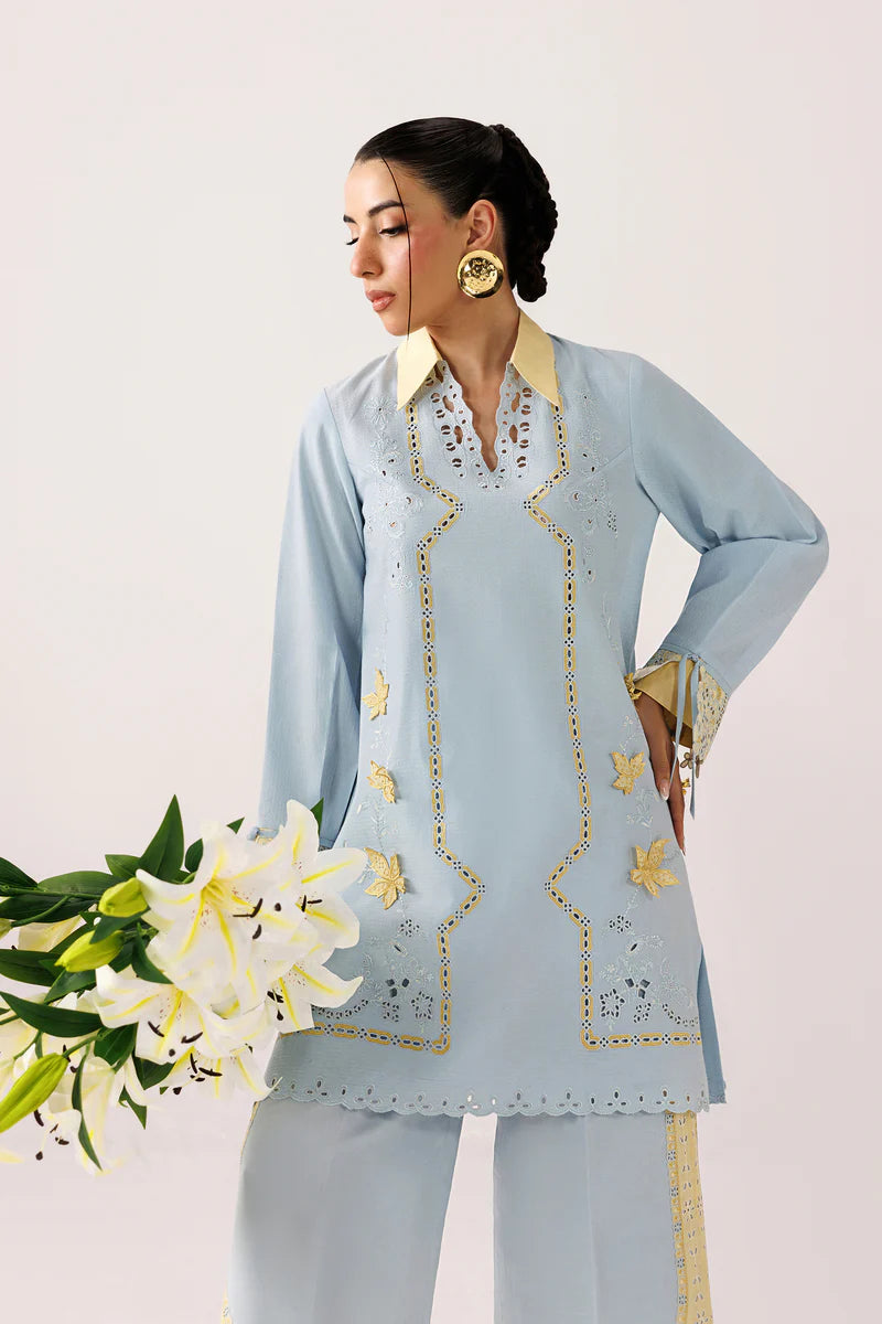 Powder Blue Self Jacquard 2-Piece Suit