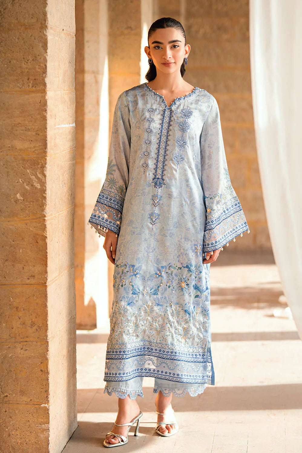Sky Blue Hand Embellished Kurta Set