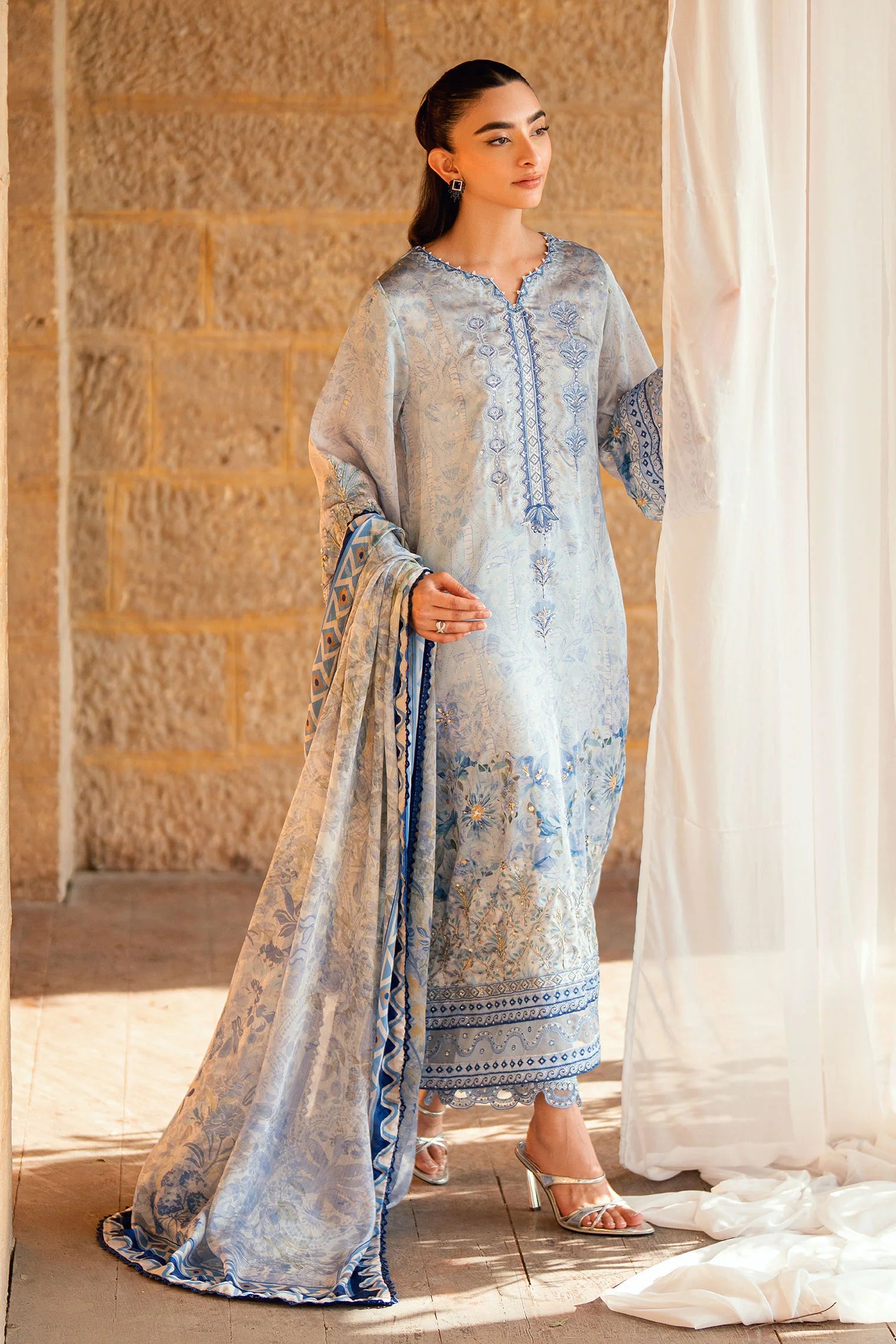 Sky Blue Hand Embellished Kurta Set
