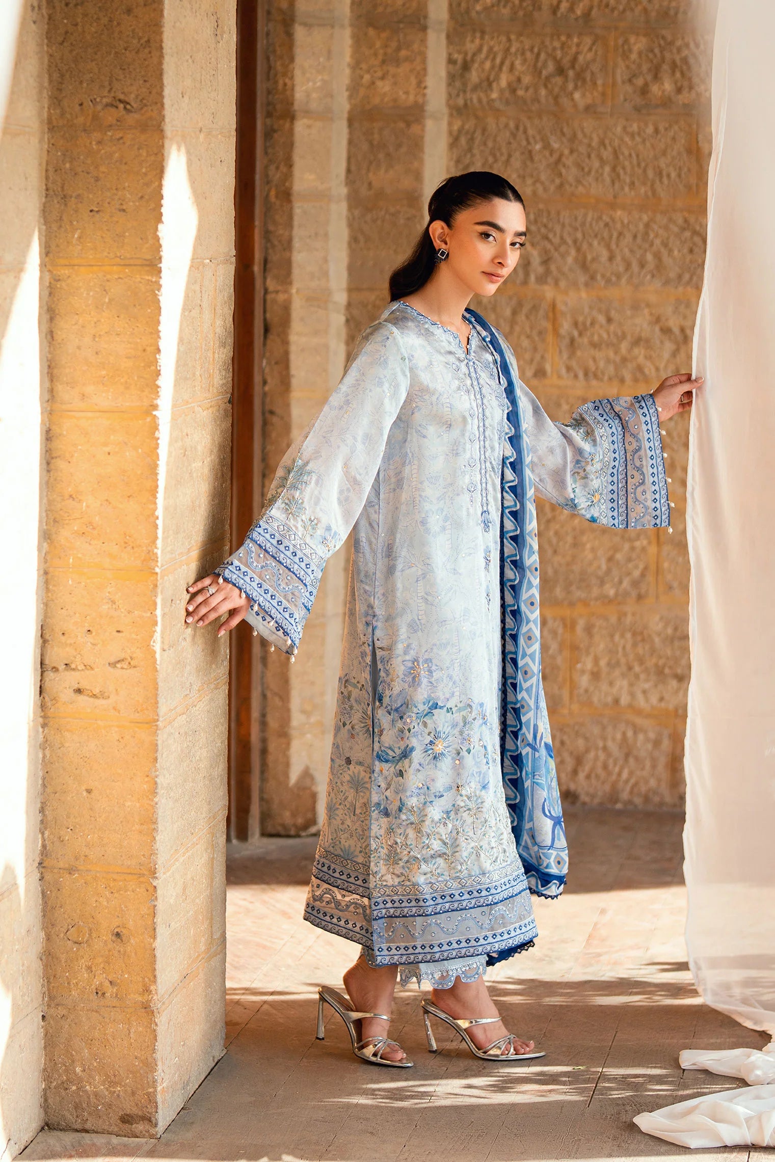 Sky Blue Hand Embellished Kurta Set