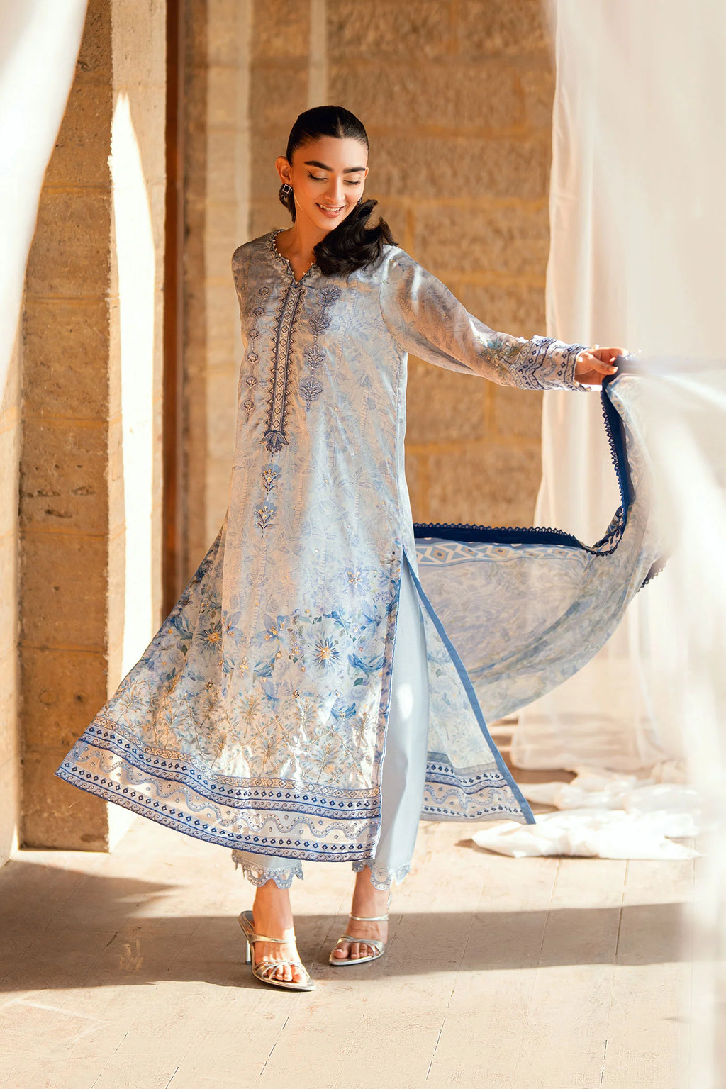 Sky Blue Hand Embellished Kurta Set