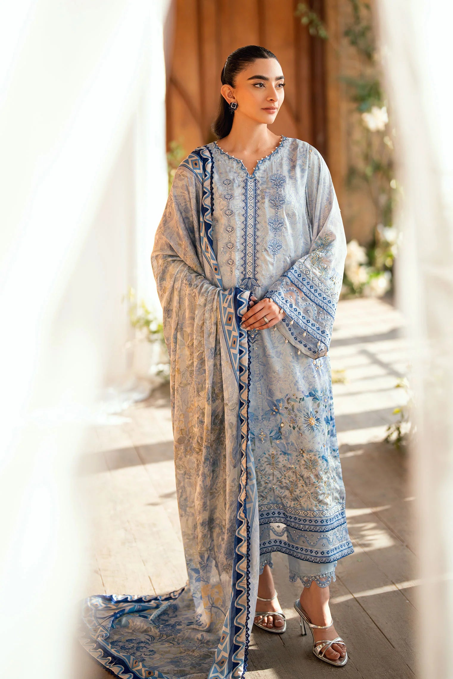 Sky Blue Hand Embellished Kurta Set