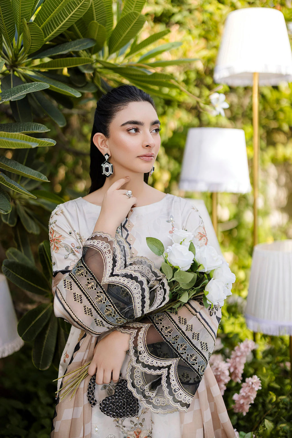 Beige Hand Embellished Silk Tunic Set