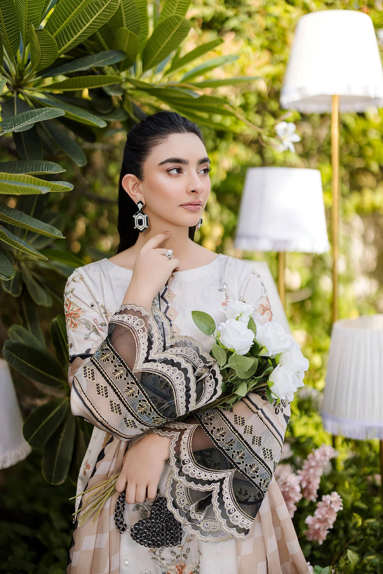 Beige Hand Embellished Silk Tunic Set