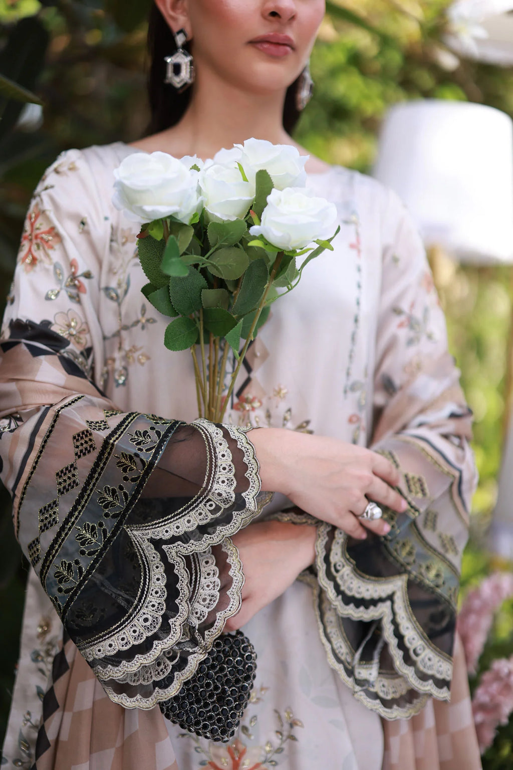 Beige Hand Embellished Silk Tunic Set