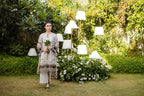 Beige Hand Embellished Silk Tunic Set