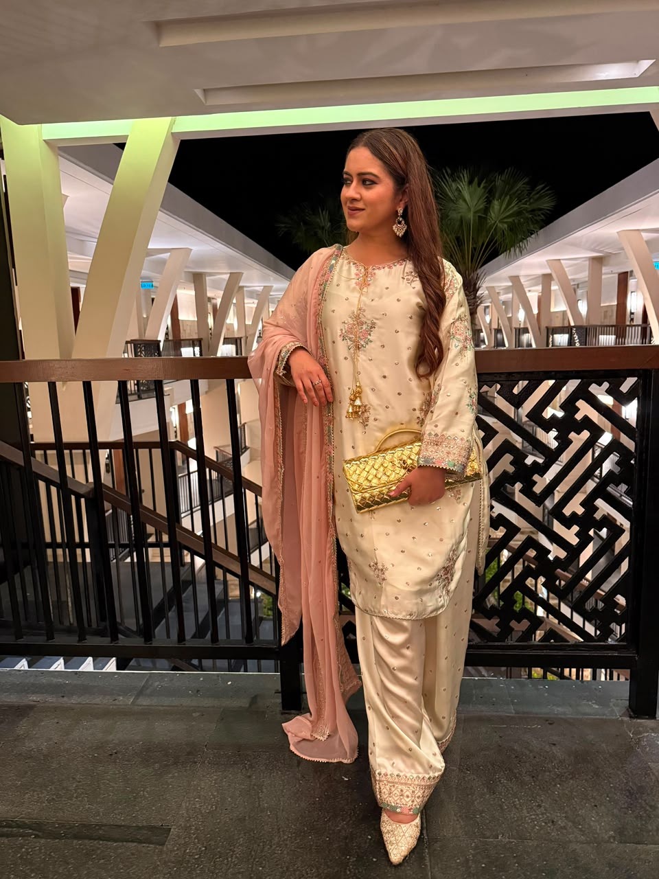 Ivory Bloom – Embroidered Satin Silk Farshi Set
