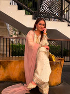 Ivory Bloom – Embroidered Satin Silk Farshi Set
