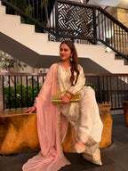 Ivory Bloom – Embroidered Satin Silk Farshi Set