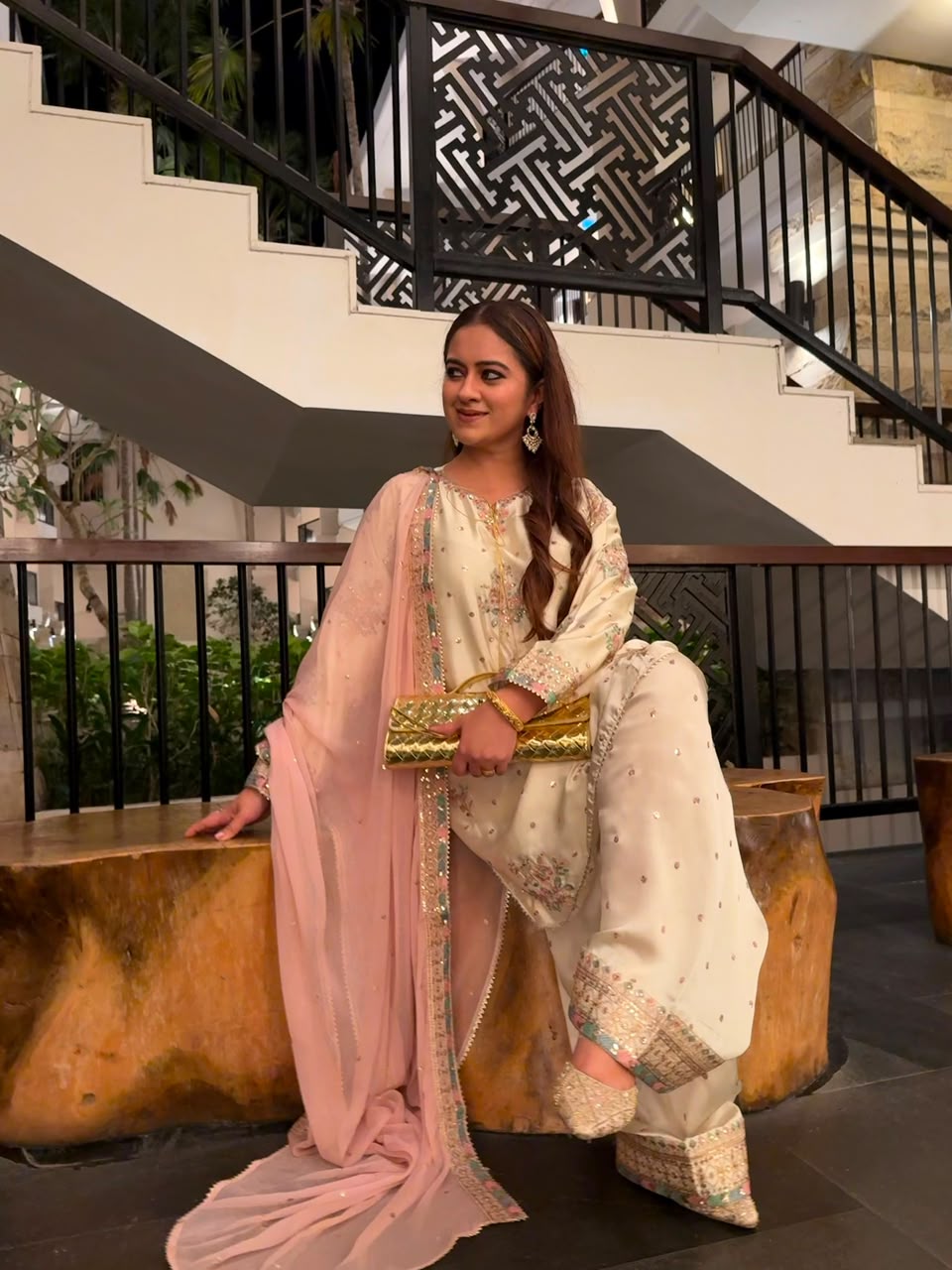Ivory Bloom – Embroidered Satin Silk Farshi Set