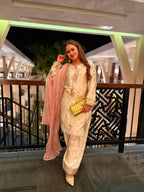 Ivory Bloom – Embroidered Satin Silk Farshi Set