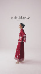 Red Self Jacquard 2-Piece Skirt Set