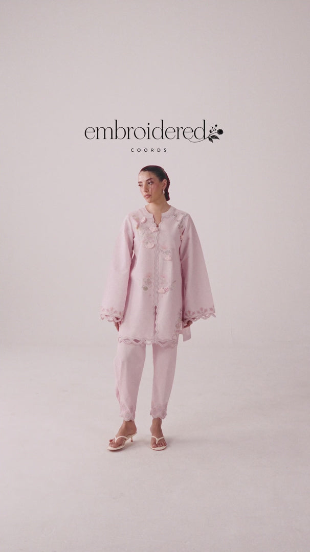 Powder Pink Self Jacquard 2-Piece Suit